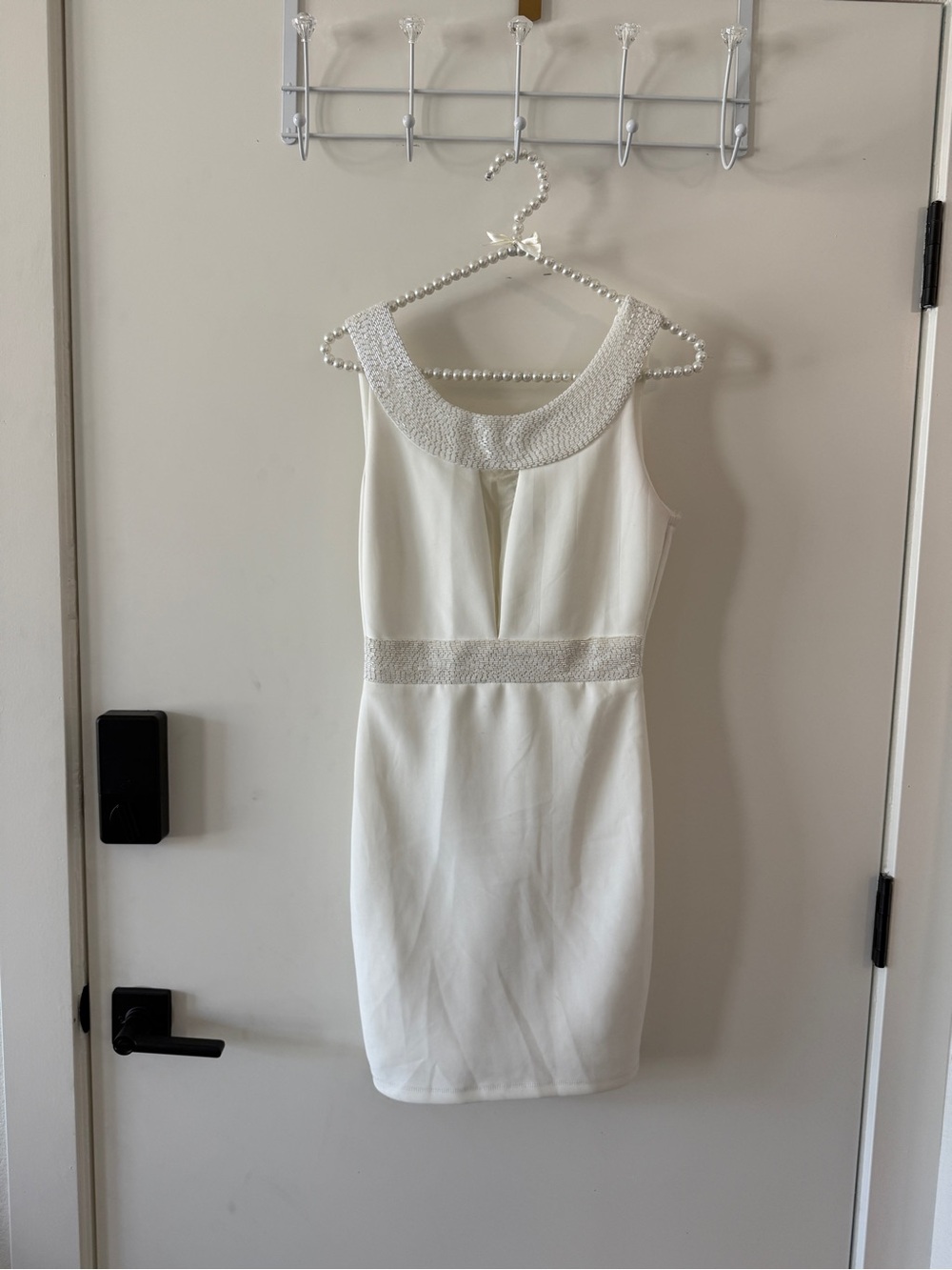 Windsor Ivory Beaded Neckline Sheath Mini Dress